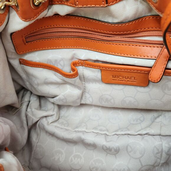 MICHAEL KORS Handbag Women Natural Burlap Canvas & Leather Strap Gold Chain Link - Picture 9 of 15